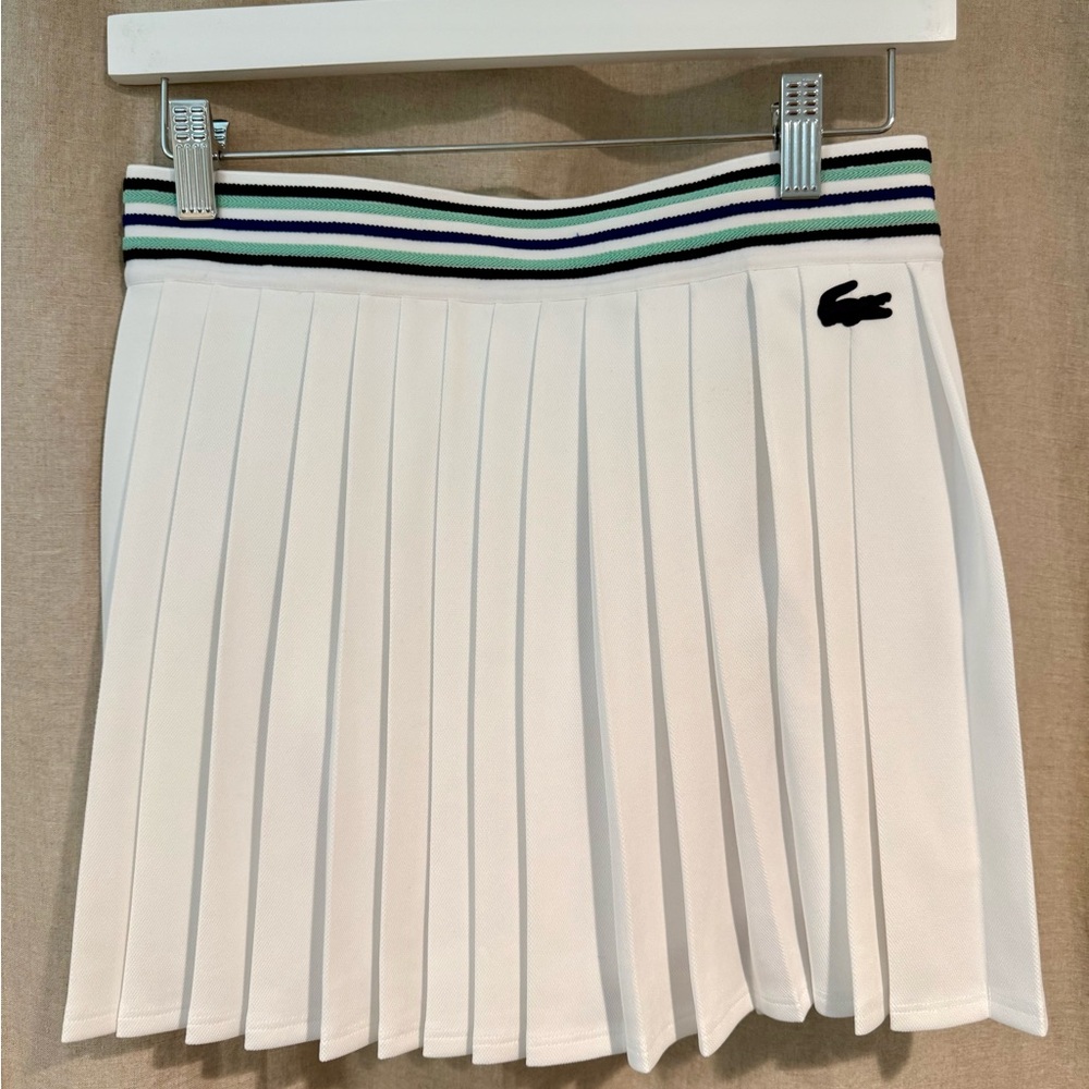 Lacoste Women's White Skater Skirt with Striped Waistband